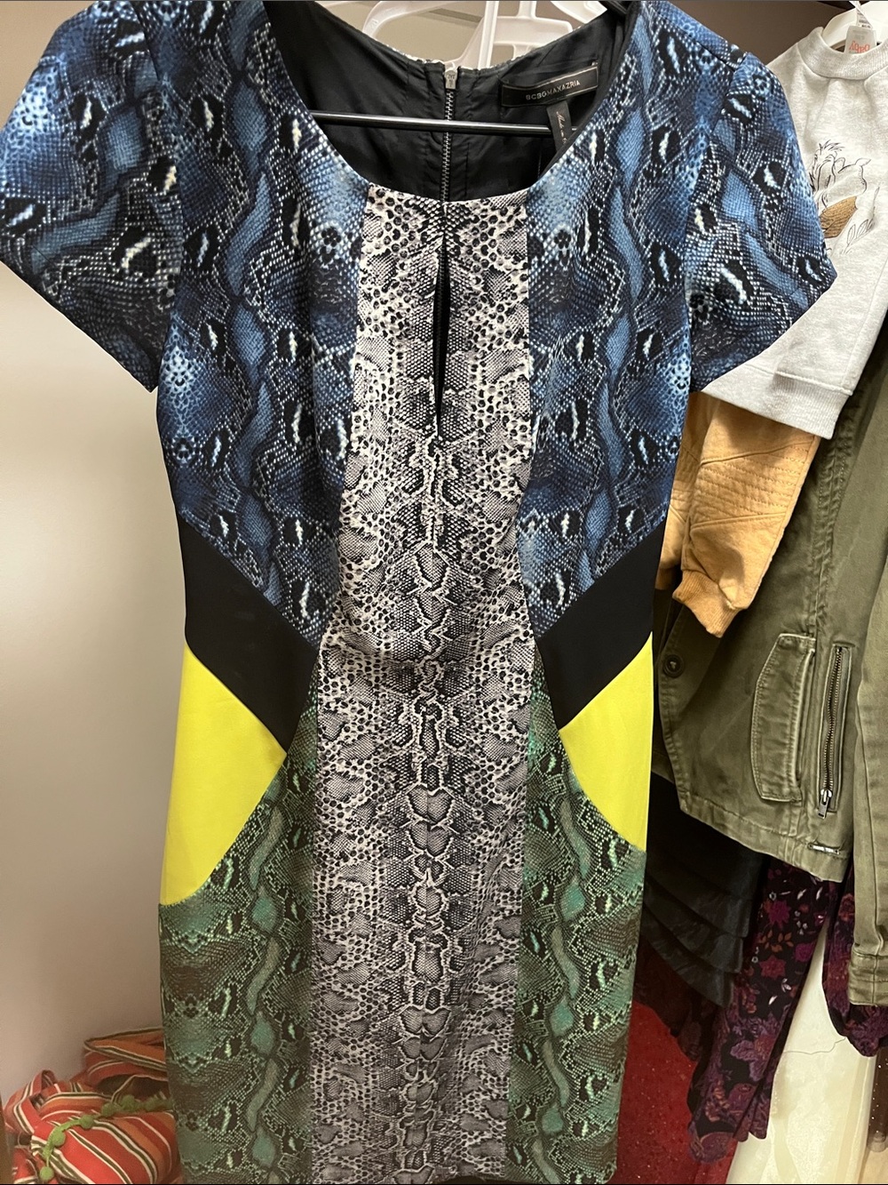 BCBGMaxAzria Blue, Black & Gray Snake Print Dress